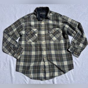 David Taylor Cream & Olive Plaid Button-Up Shirt